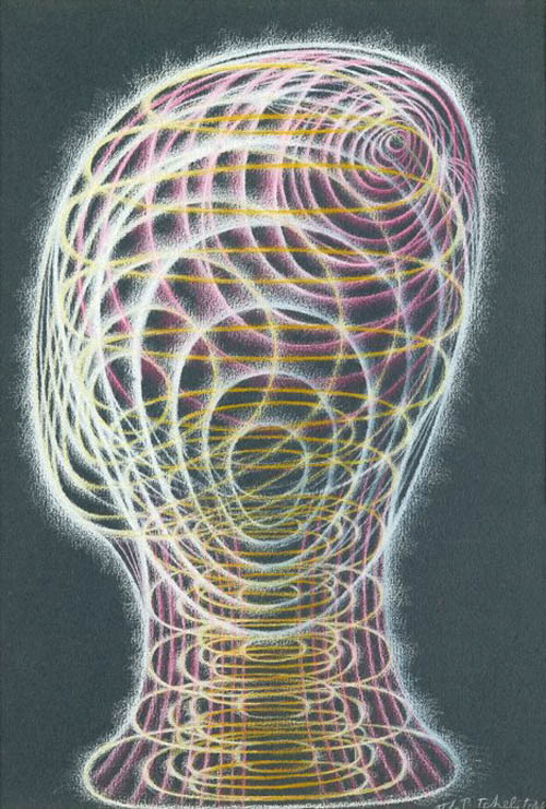 Pavel Tchelitchew - Spiral Head - 1950 pastel on blue paper